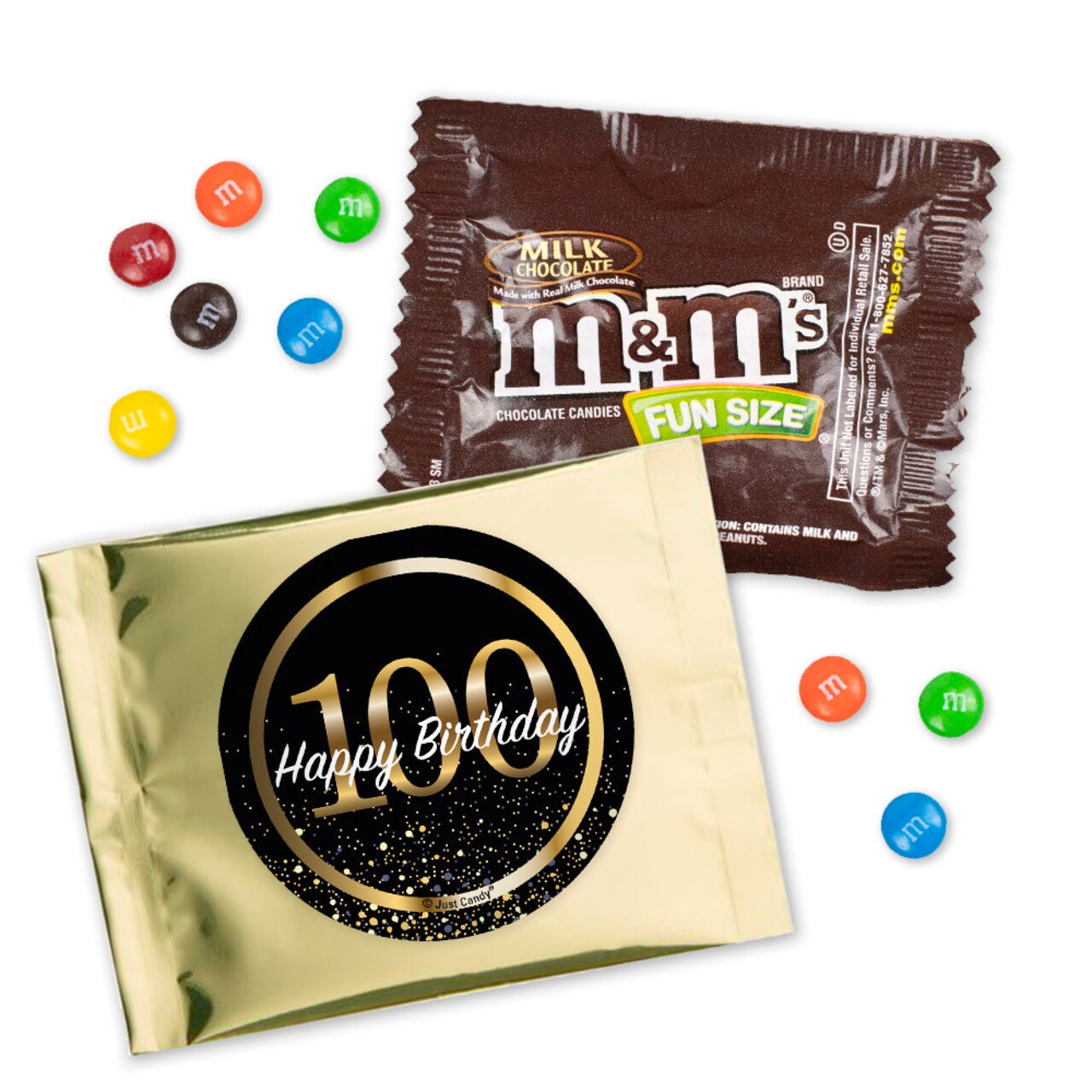 12 Pcs 100th Birthday Candy M&M's Party Favor Packs - Milk Chocolate